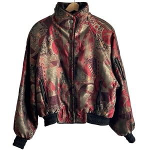 SKEA PARIS VAIL Size 8 Women's Red Gold Print Ski Bomber Jacket vintage 90s